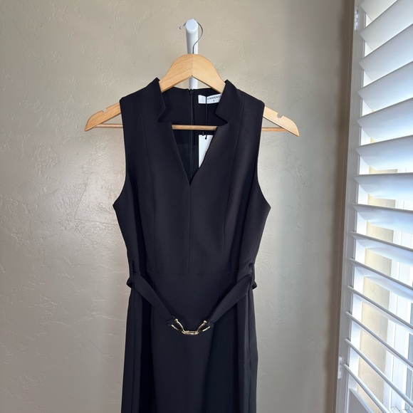 Commense Black Sleeveless V Neck Belted Midi Dress Small NWT - Picture 3 of 9